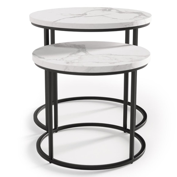 Sada 2 ks prístavných stolíkov EUROS biely mramor/čierna 2