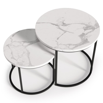 Sada 2 ks prístavných stolíkov EUROS biely mramor/čierna 3