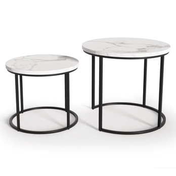 Sada 2 ks prístavných stolíkov EUROS biely mramor/čierna 4