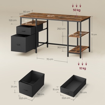 Pracovný stôl FEET hnedá/čierna 5