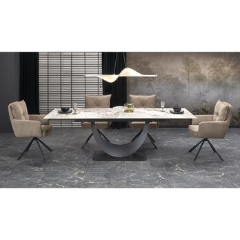 Jedálenský stôl FIRNONDU biely mramor/čierna 1