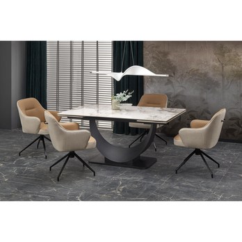 Jedálenský stôl FIRNONDU biely mramor/čierna 12