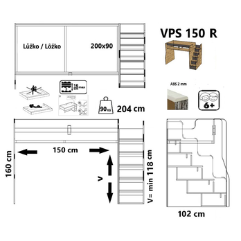 Poschodová posteľ FLEXIA II pravá, dub artisan/antracitová, 90×200 cm 4