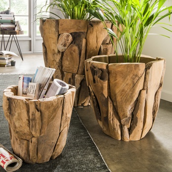 Drevený obal na kvetináč FLINT prírodná, výška 60 cm 1