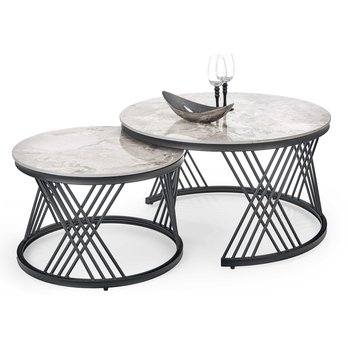 Konferenčný stolík  FLOMANGU sivý mramor/čierna, sada 2 ks 5
