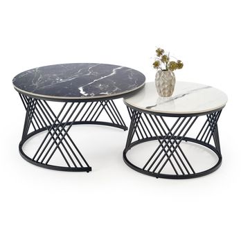 Konferenčný stolík FLOMANGU čierny a biely mramor/čierna, set 2 ks 1