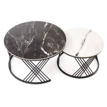 Konferenčný stolík FLOMANGU čierny a biely mramor/čierna, set 2 ks 2