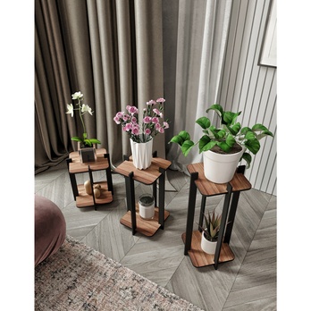 Stojan na kvety FLOWER 2 orech/čierna, sada 3 ks 2