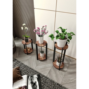 Stojan na kvety FLOWER orech/čierna, sada 3 ks 1