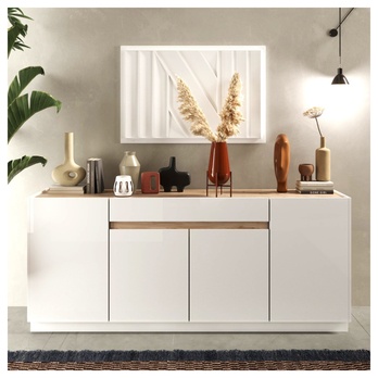 Komoda FONTOSY 5 biela lesklá/dub 1