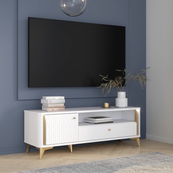 TV komoda FORREST HILLS biela/zlatá, šírka 141 cm 1
