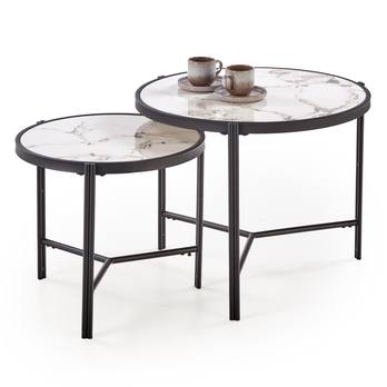 Konferenčný stolík FOTAMO biely mramor/čierna, set 2 ks 1