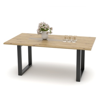 Jedálenský stôl FRESNO dub artisan/čierna, U-konštrukcia, šírka 180 cm 2