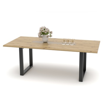 Jedálenský stôl FRESNO dub artisan/čierna, U-konštrukcia, šírka 210 cm 1