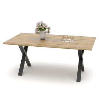 Jedálenský stôl FRESNO dub artisan/čierna, X-konštrukcia, šírka 180 cm 2
