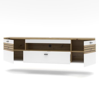 Závesná TV komoda FRESNO biela/dub artisan, šírka 200 cm 1