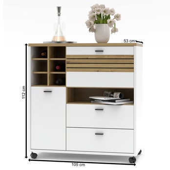 Komoda FRESNO biela/dub artisan, šírka 105 cm 4