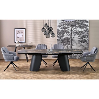 Jedálenský stôl FUREM čierny mramor/čierna 10