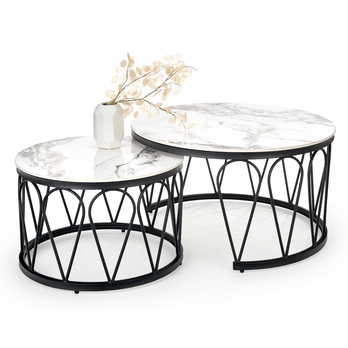 Konferenčný stolík FURMUSO biely mramor/čierna, sada 2 ks 4
