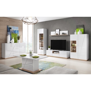 Komoda FUTURA 07 biela vysoký lesk/dub riviéra 1