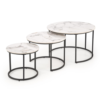 Konferenčný stolík GALDO biely mramor/čierna, sada 3 ks 3