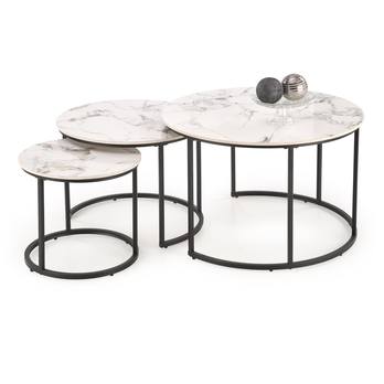 Konferenčný stolík GALDO biely mramor/čierna, sada 3 ks 1