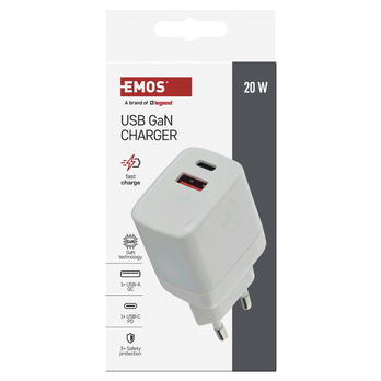 USB adaptér GAN biela, 1x USB-A, 1x USB-C, 20W 2