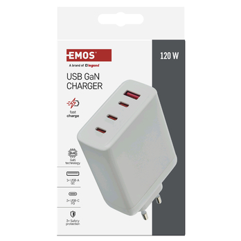 USB adaptér GAN biela, 1x USB-A, 3x USB-C, 120W 3