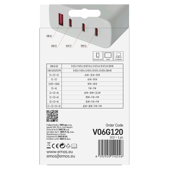 USB adaptér GAN biela, 1x USB-A, 3x USB-C, 120W 4