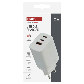 USB adaptér GAN biela, 1x USB-A, 2x USB-C, 65W 2