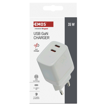 USB adaptér GAN biela, 2x USB-C, 35W 1