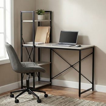 Písací stôl GENESIS čierny kov/bielený dub 1