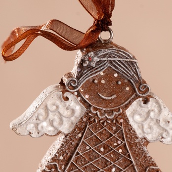 Dekorácia perníkový anjelik GINGERBREAD hnedá/biela, výška 10 cm 1