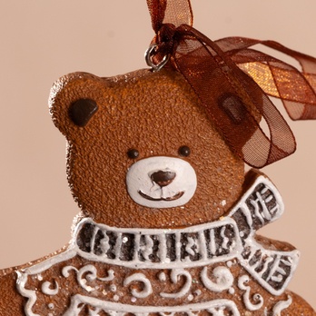 Dekorácia perníkový medvedík GINGERBREAD hnedá/biela, výška 9 cm 1