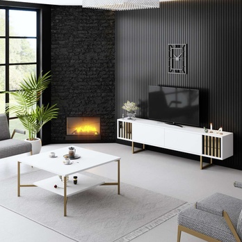 TV komoda GOLD LINE 2 biela/zlatá 1