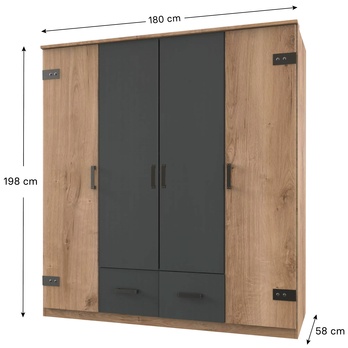 Šatníková skriňa GRAYSON 1 dub doskový/grafit 6