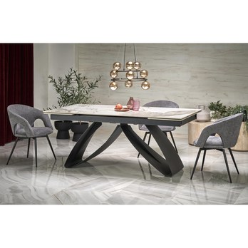 Jedálenský stôl HALORAU biely mramor/čierna 1
