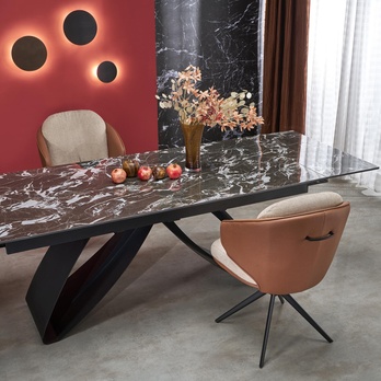 Jedálenský stôl HALORAU čierny mramor/čierna 1