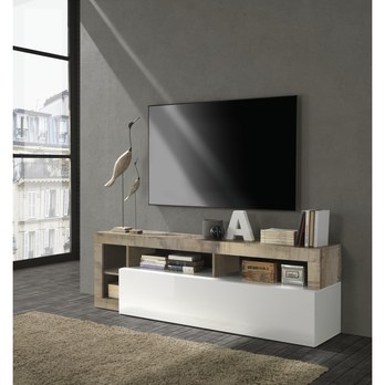 TV komoda HAMBURG 4 dub/biela lesklá 1