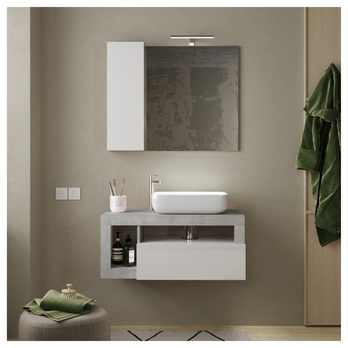 Nástenná umývadlová skrinka s umývadlom HAMBURG 6 biela lesklá/betón 1