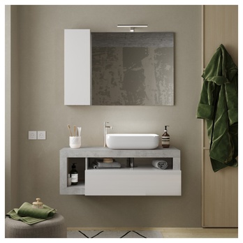 Nástenná umývadlová skrinka s umývadlom HAMBURG 7 biela lesklá/betón 1