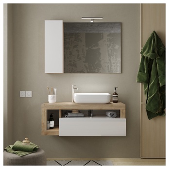 Nástenná umývadlová skrinka s umývadlom HAMBURG 7 biela lesklá/dub cadiz 1