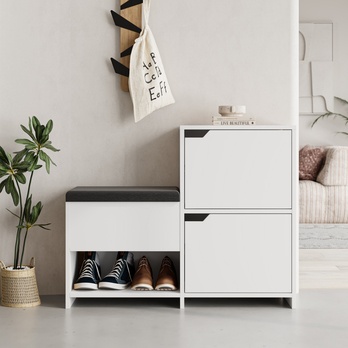 Skrinka na topánky s lavicou HAVEN biela 1