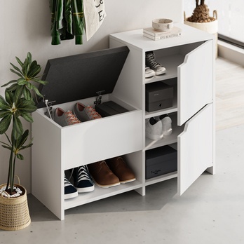 Skrinka na topánky s lavicou HAVEN biela 3