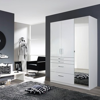 Šatníková skriňa HAYDEN alpská biela, 3 dvere, zrkadlo 1