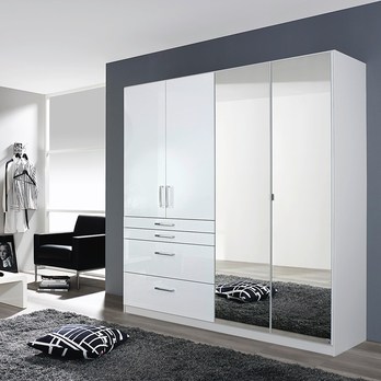Šatníková skriňa HAYDEN alpská biela, 4 dvere, 2 zrkadlá 1