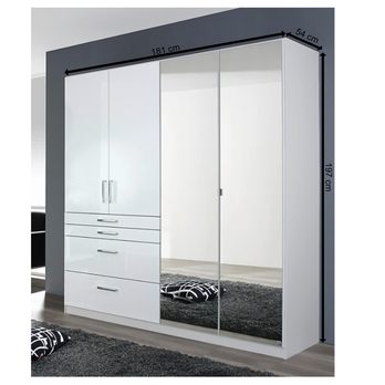Šatníková skriňa HAYDEN alpská biela, 4 dvere, 2 zrkadlá 4