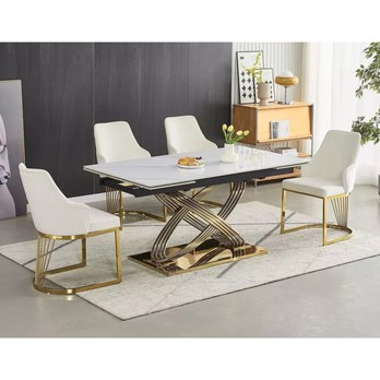 Jedálenský stôl HIRMOS 2 biela lesklá/zlatá 1