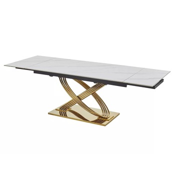 Jedálenský stôl HIRMOS 2 biela lesklá/zlatá 2