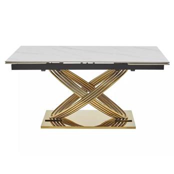 Jedálenský stôl HIRMOS 2 biela lesklá/zlatá 3